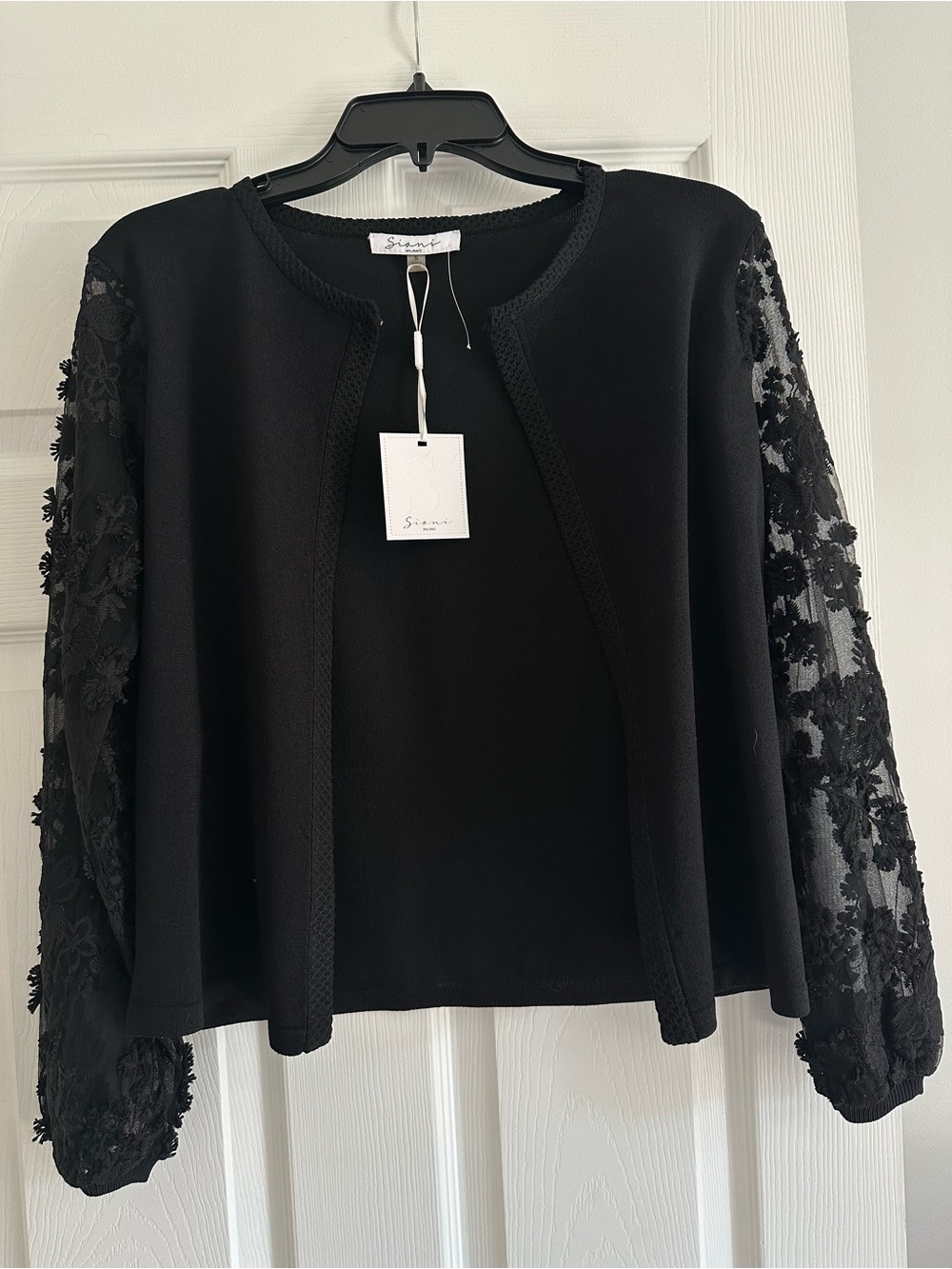 NWT Sioni Black Lace-Sleeve Open Cardigan - Sioni